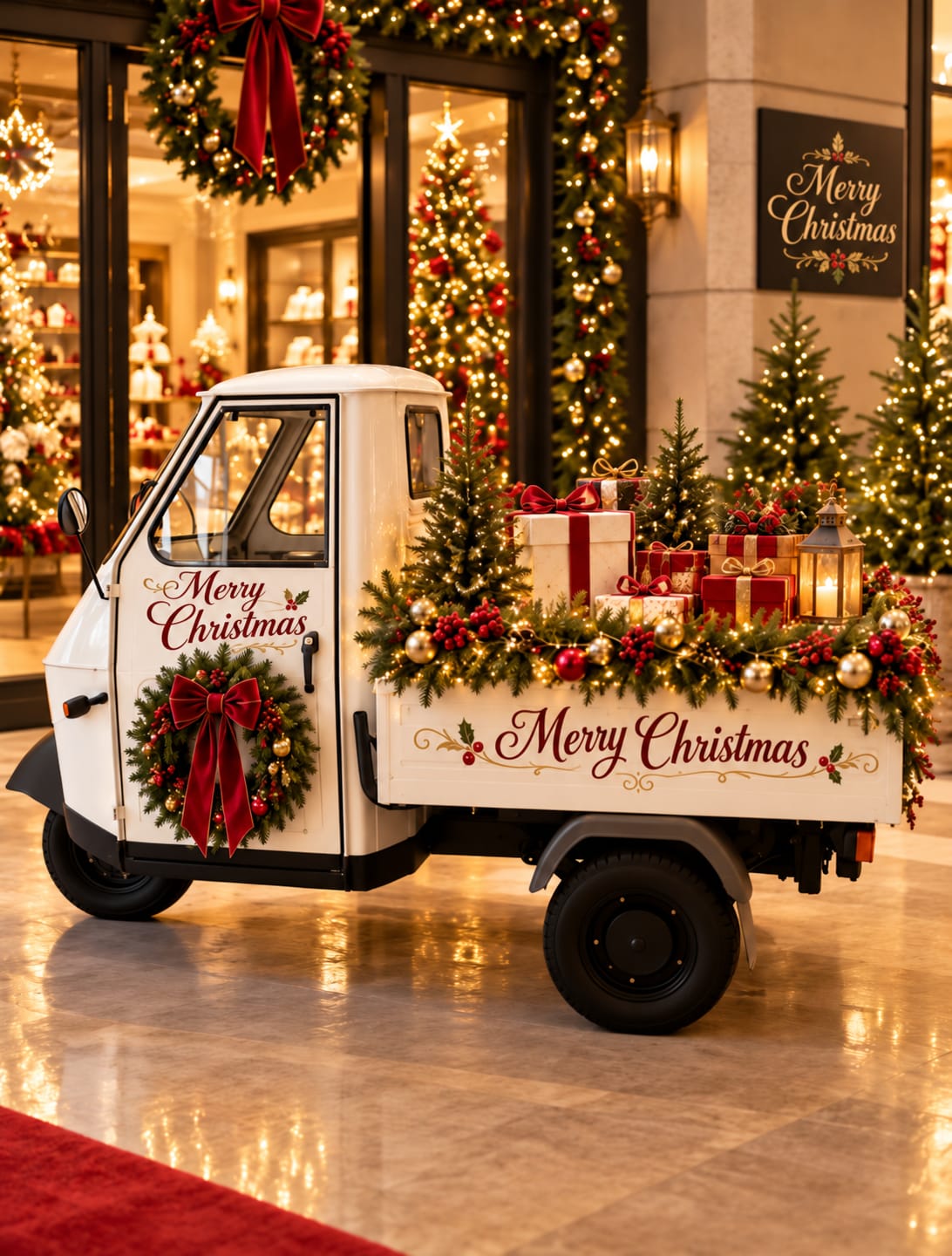 Noleggio addobbi natalizi luminarie a Milano, in Lombardia e in Italia: Ape Car Natalizia