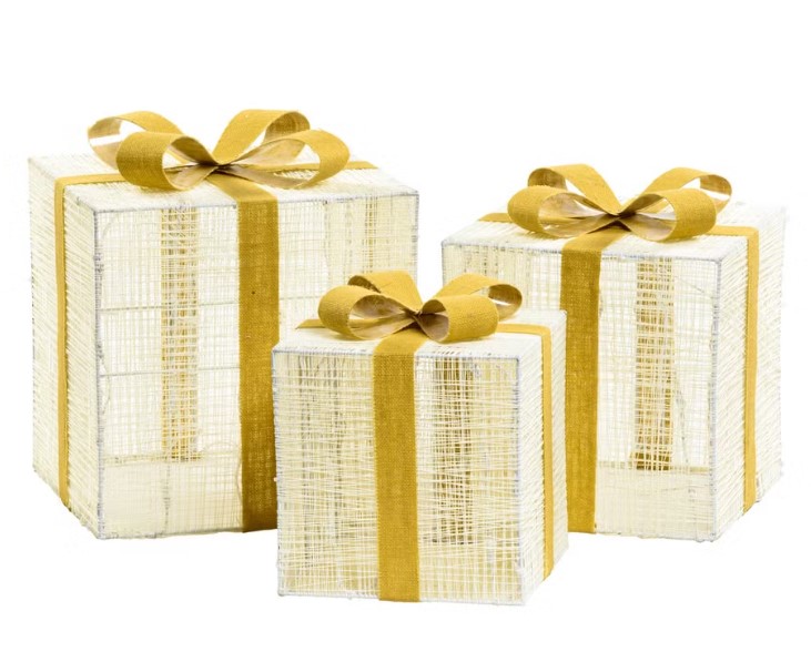 Set 3 Pacchi Regalo Light Cream &amp; Brown, 240 led bianco extra caldo