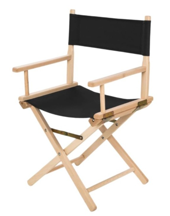 Black director's chair with light wooden structure rental in Milan, in Italy and abroad Sedia regista nera con struttura di legno chiaro