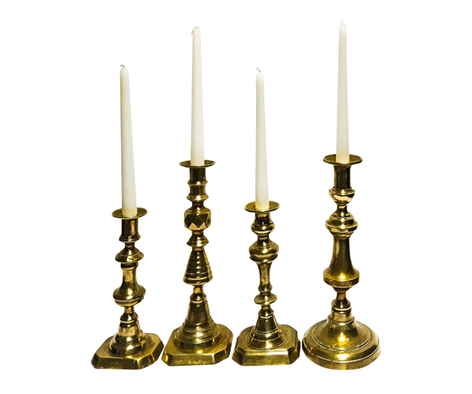 Monocandelabro con candela vintage in ottone