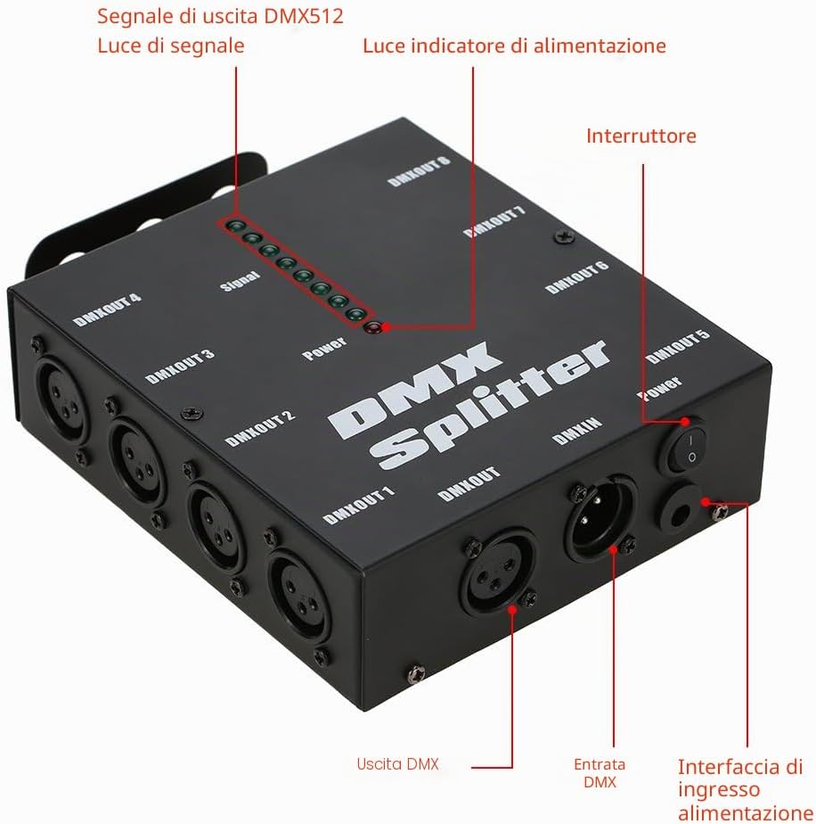 Noleggio audio luci video a Milano, in Lombardia e in Italia: Splitter dmx 8 uscite Noleggio audio luci video a Milano, in Lombardia e in Italia: Splitter dmx 8 uscite