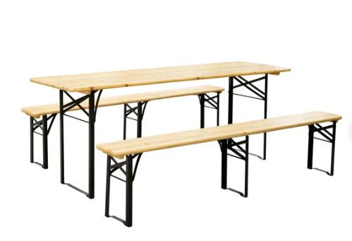 Noleggio Set birreria composto da 1 tavolo e 2 panche in legno a Milano Set birreria composto da 1 tavolo e 2 panche in legno